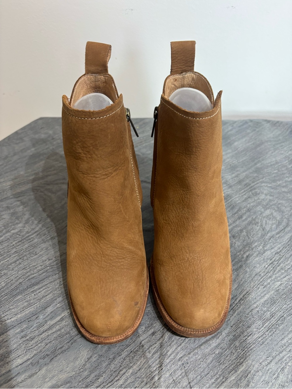 UGG Pixley Chestnut Nubuck Leather Stacked Block Heel Ankle Boots Size 8 GUC - Picture 2 of 10